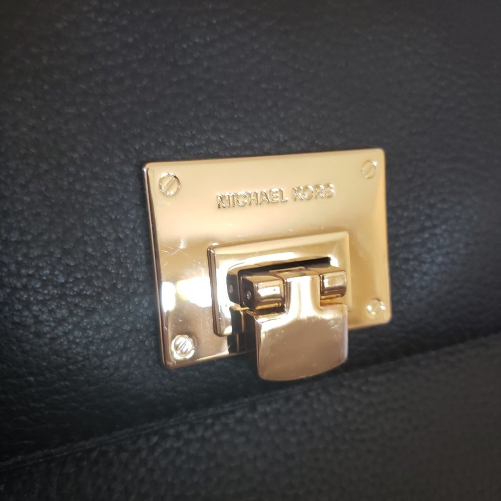 Michael Kors Black Leather Satchel-like Square Bag with Gold Hardware